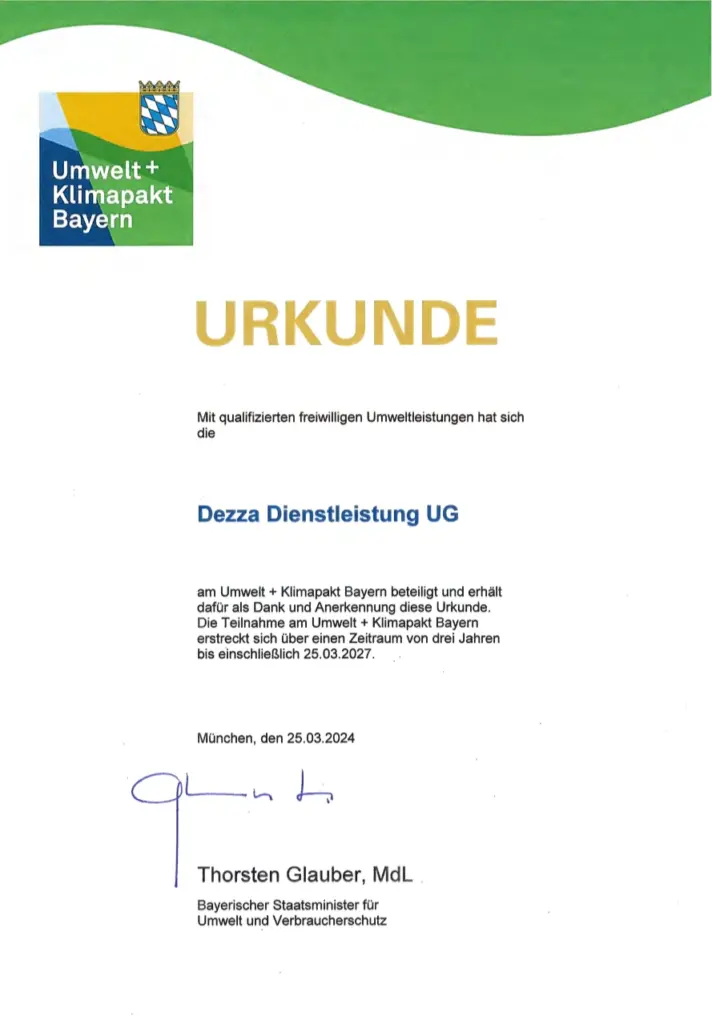 Umwelt Urkunde Dezza